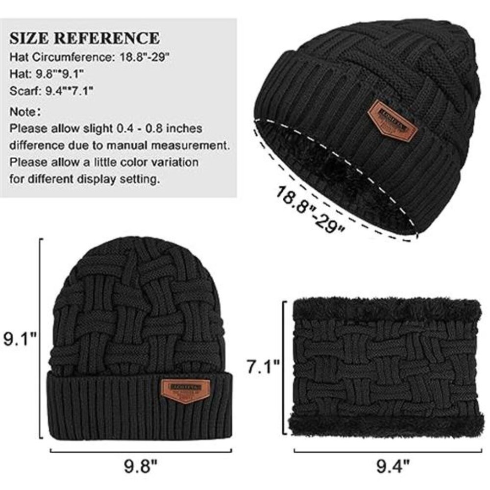 Winter Beanie Scarf Gloves Set Knit Hat Touch Screen Warm Unisex - Picture 3 of 6